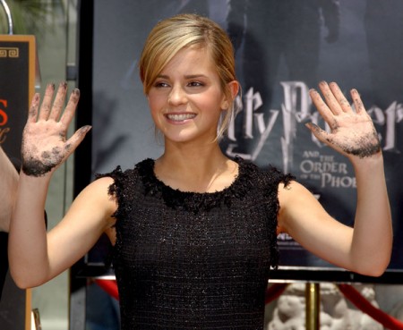 HOLLYWOOD - JULY 09: Actress Emma Watson at the "Harry Potter and the Order of the Phoenix" - Hand, Footprint and Wand ceremony at the Grauman's Chinese Theatre on July 9, 2007 in Hollywood, California.  (Photo by Gregg DeGuire/WireImage) *** Local Caption *** Emma Watson